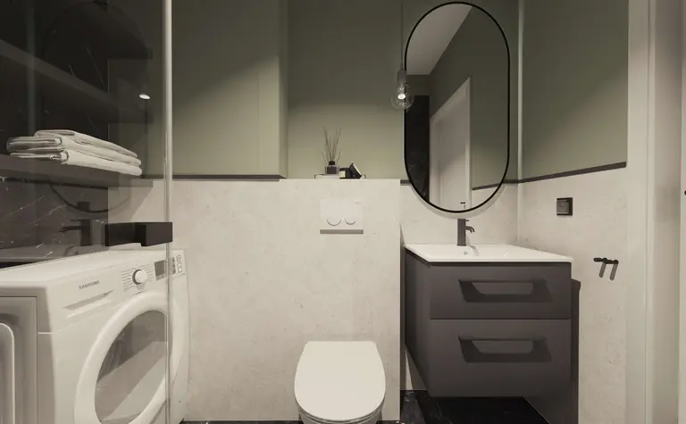 Nowoczesna łazienka z boho i minimalistycznymi akcentami.