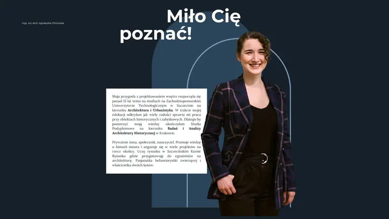 Grafika przedstawiająca projektantkę wnętrz na tle art deco, dopamine decor, vintage i soft minimalizm.