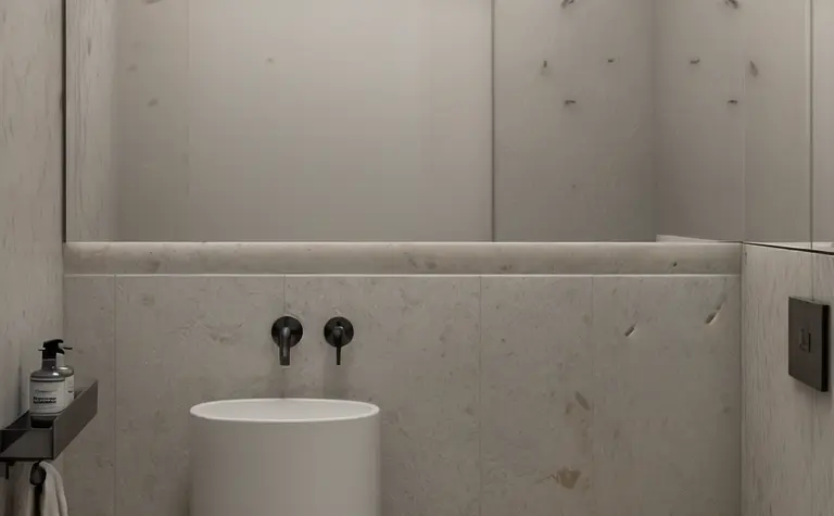 Minimalistyczna łazienka z eklektycznymi akcentami, japandi i skandynawskim stylem.