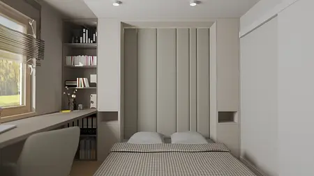 Sypialnia z minimalistycznym wystrojem i nowoczesnymi meblami