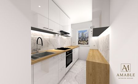 Kuchnia w stylu japandi, minimalistyczna, nowoczesna, skandynawska z białymi meblami.