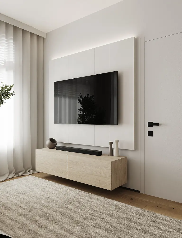 Nowoczesne wnętrze salonu w stylu industrialnym z minimalistycznymi meblami