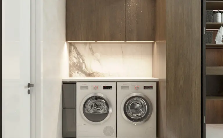 Pralnia w stylu eklektycznym z glamour, nowoczesnym i współczesnym.