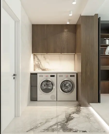 Pralnia w stylu eklektycznym z glamour, nowoczesnym i współczesnym.